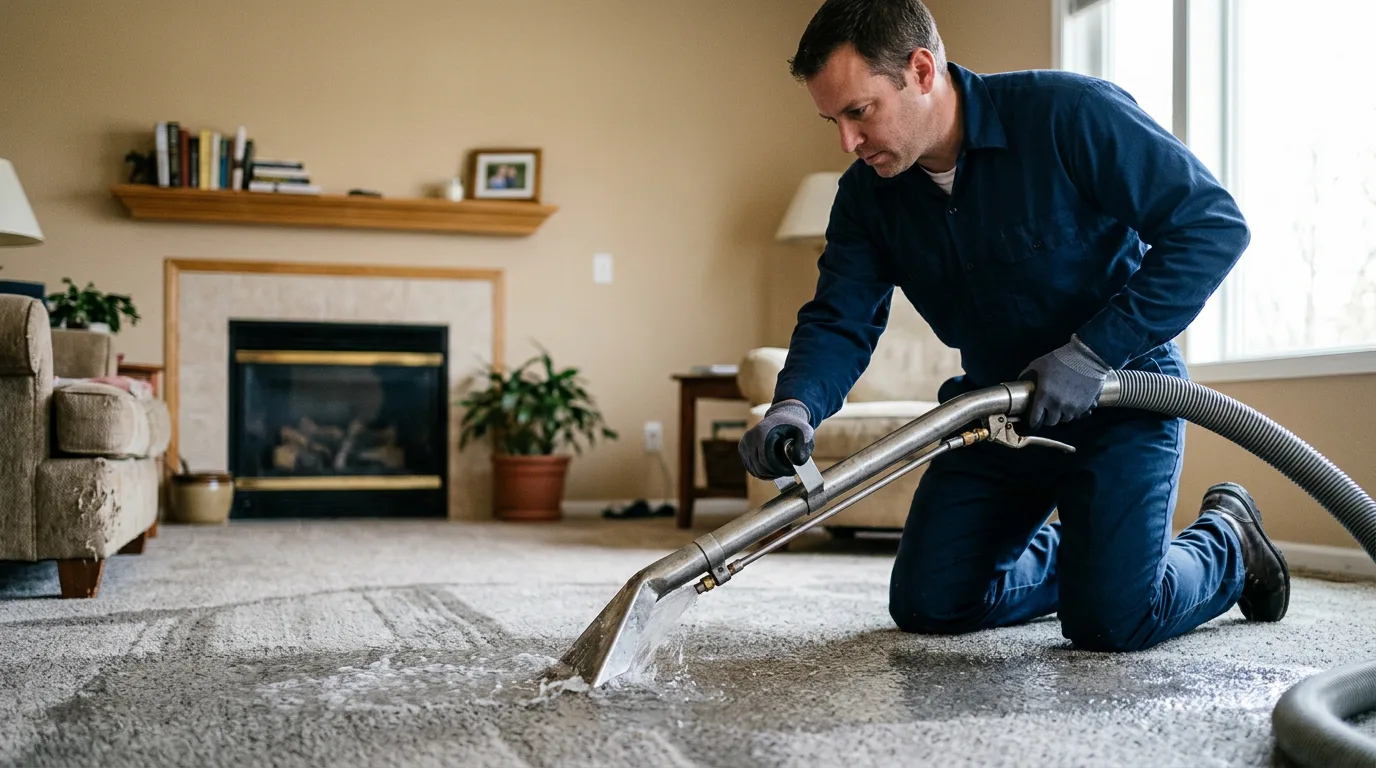 Water damage restoration technician working near Franklin, MA